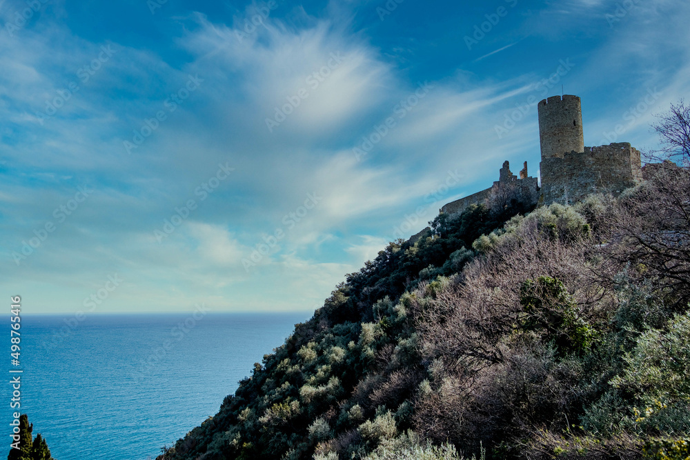 the medieval castle of Noli, on the heights of the western Ligurian coast