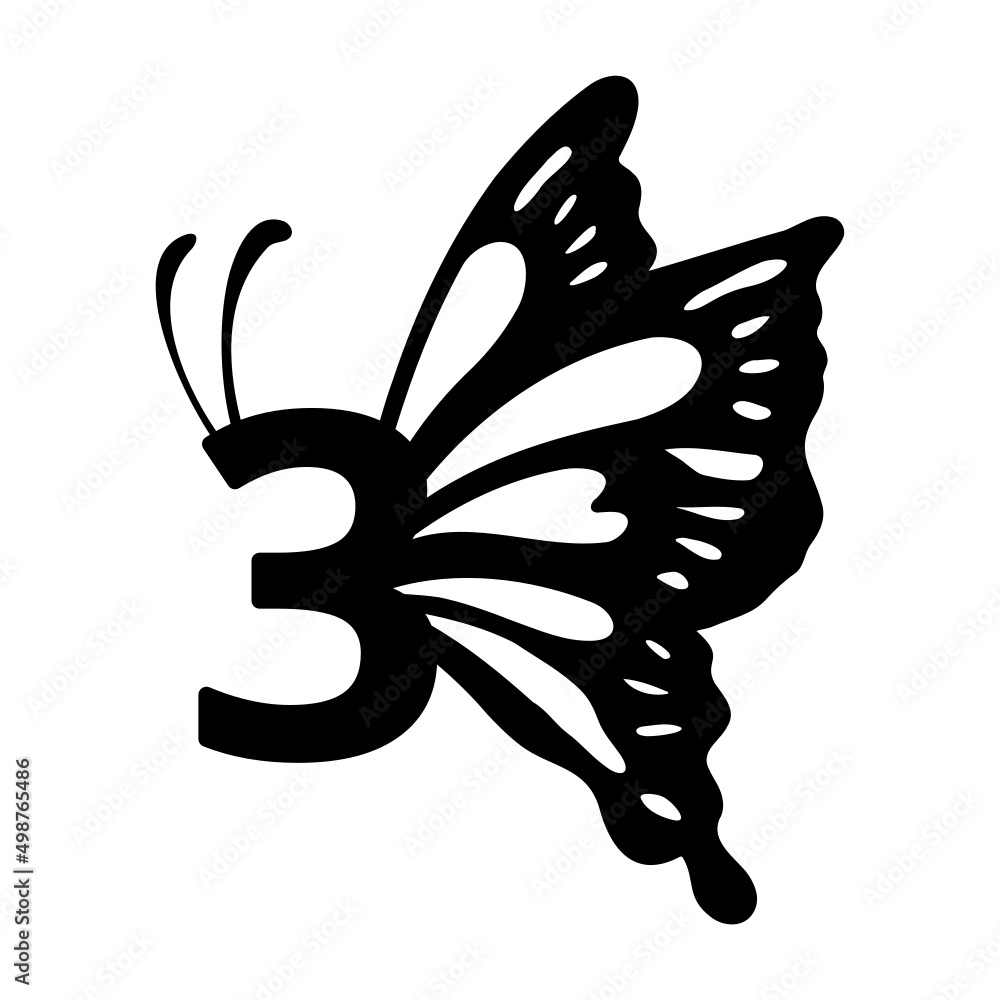 3 Number three Butterfly abstract monogram 3 Number three Butterfly abstract monogram