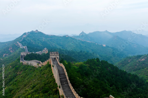 Great Wall in China，The Great Wall and the beautiful clouds in the morning