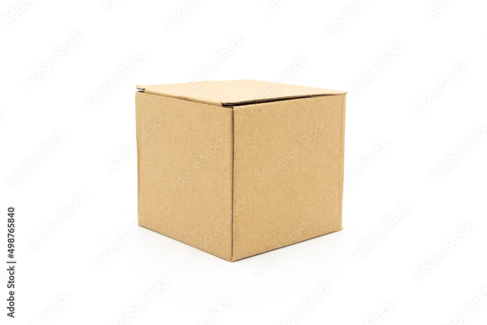 A square packaging carton isolated on white background A square packaging carton isolated on white background