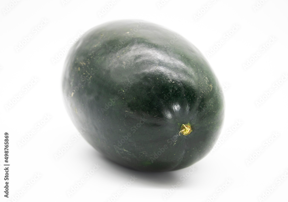 whole black watermelon isolated on white background.