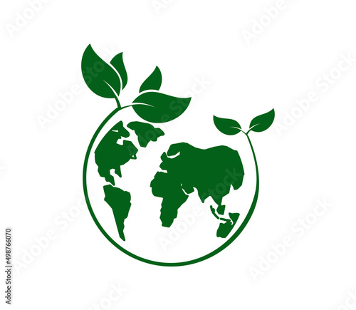Globe and leaf icon vector logo design template