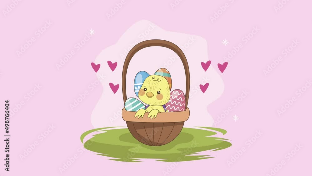 little easter chick in basket scene animation little easter chick in basket scene animation