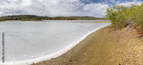 Panorama of the Jan Thiel Salt Flats on the Caribbean island Curacao