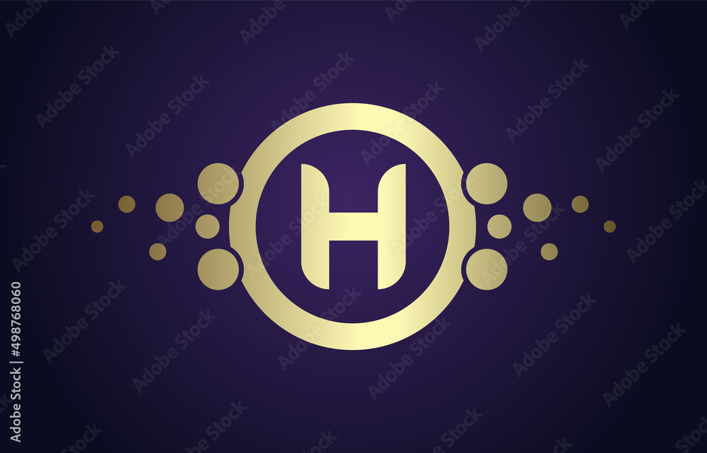 Dots Letter H Logo in Gold and Purple Gradient. Alphabet Dotted Icon Vector Design, EPS10.
