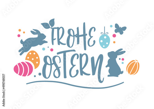Frohe Ostern - Vektor Illustration Ostergrüße mit Hasen und deutschem Text