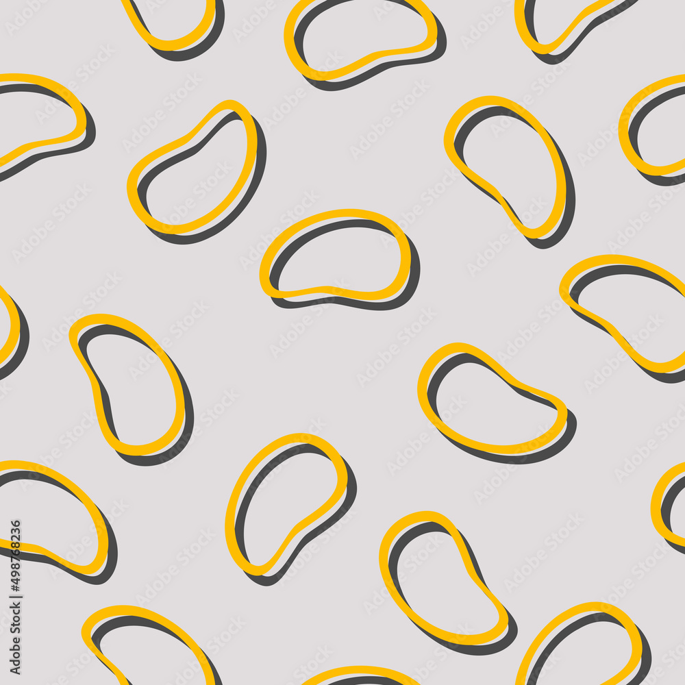 Simple geometry deformed oval seamless pattern. Orange figure with grey shadow on black back, trendy modern background Simple geometry deformed oval seamless pattern. Orange figure with grey shadow on black back, trendy modern background