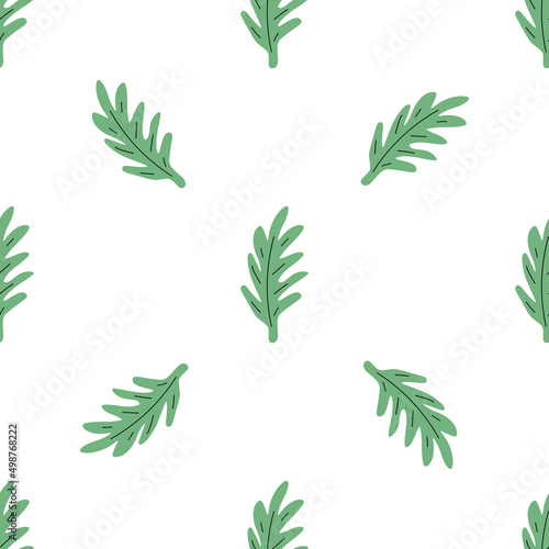 Green leafs seamless pattern. Vector hand drawn botanical illustration. Pretty scandi style for fabric, textile, wallpaper. Digital paper in white background