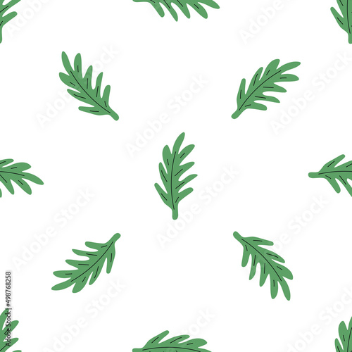 Green leafs seamless pattern. Vector hand drawn botanical illustration. Pretty scandi style for fabric  textile  wallpaper. Digital paper in white background