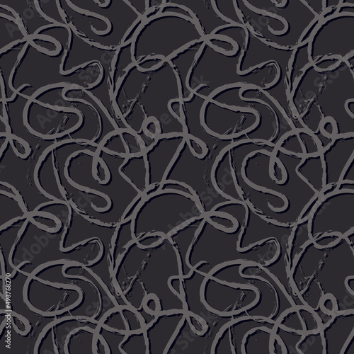  grunge monochrome seamless pattern. Brush line with shadow, stylish modern background