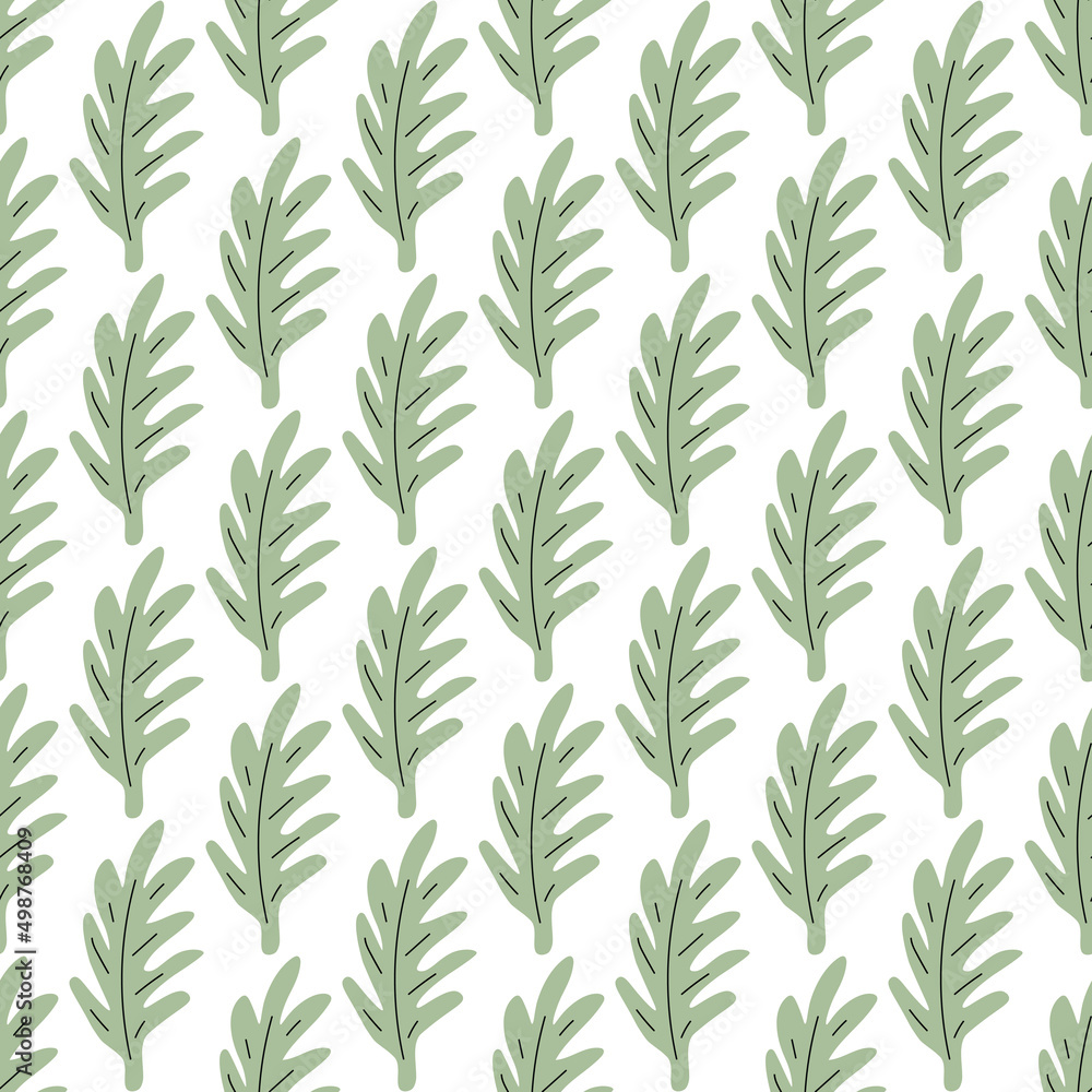 Naklejka premium Green leafs seamless pattern. Vector hand drawn botanical illustration. Pretty scandi style for fabric, textile, wallpaper. Digital paper in white background