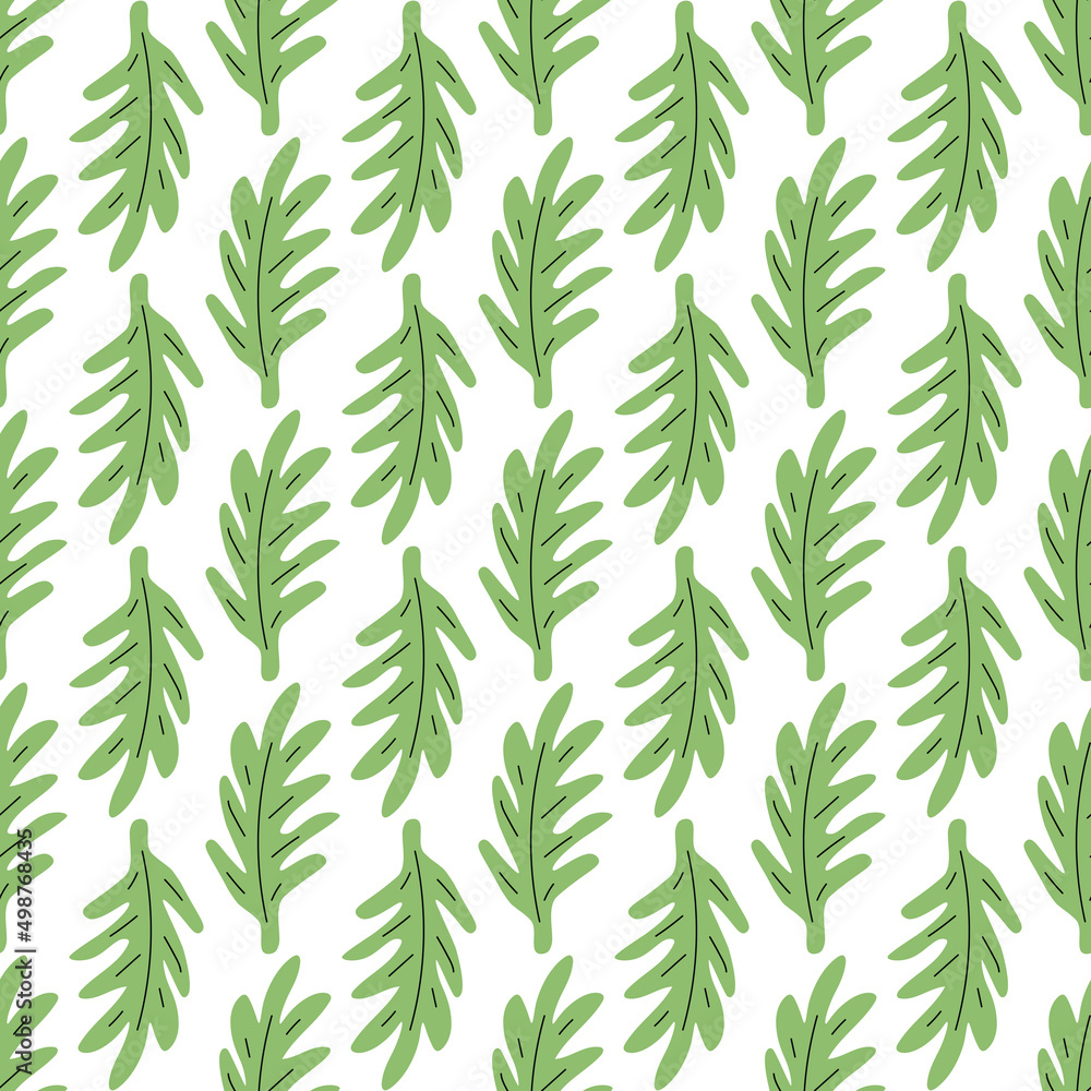 Green leafs seamless pattern. Vector hand drawn botanical illustration. Pretty scandi style for fabric, textile, wallpaper. Digital paper in white background Green leafs seamless pattern. Vector hand drawn botanical illustration. Pretty scandi style for fabric, textile, wallpaper. Digital paper in white background