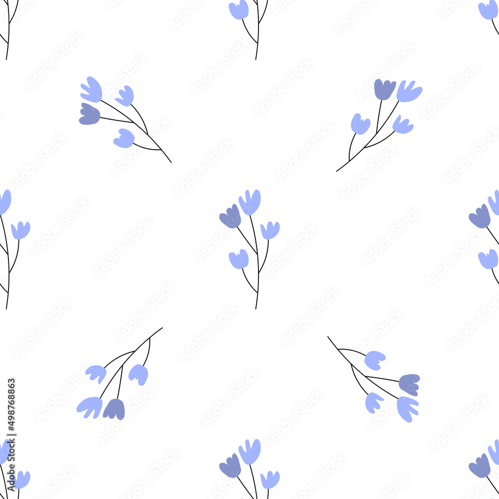 Floral seamless vector pattern with flowers. Spring flora. Simple hand-drawn kids style. Pretty ditsy for fabric, textile, wallpaper. Digital paper in white background Floral seamless vector pattern with flowers. Spring flora. Simple hand-drawn kids style. Pretty ditsy for fabric, textile, wallpaper. Digital paper in white background