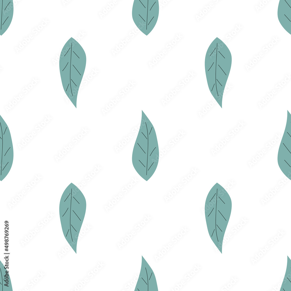 Leafs seamless pattern. Vector hand drawn botanical illustration. Pretty scandi style for fabric, textile, wallpaper. Digital paper in white background