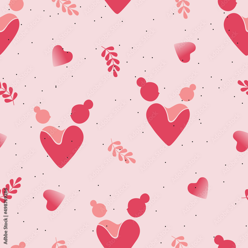 Mother and Child Vector Graphic on Pink Background, Seamless Pattern