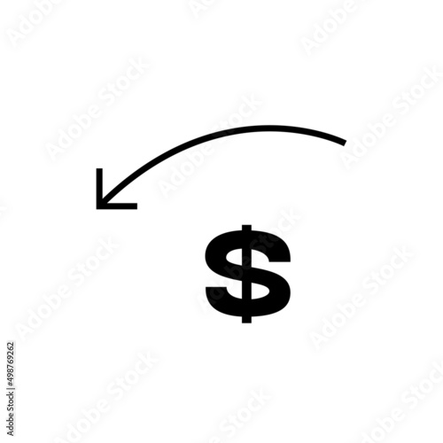 Dollar depreciation black line icon. Crysis, inflation, exchange rates decline sign. Financial falling symbol. Flat isolated illustration for logo, app, banner, web design, dev, ui, gui. Vector EPS 10