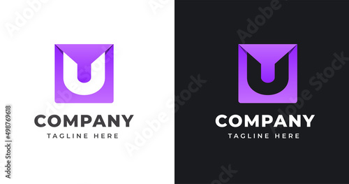 Letter u logo design template with square shape concept gradient element geometric photo