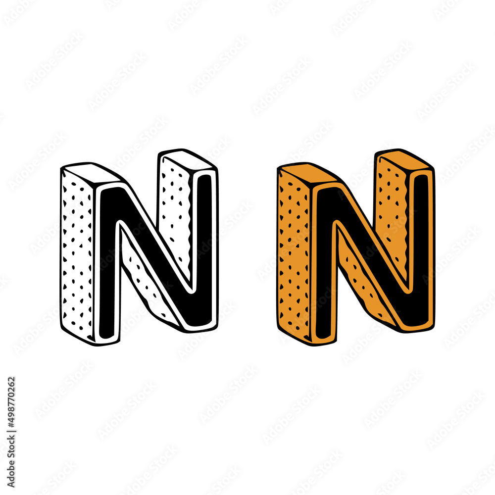 Isometric letter n doodle vector illustration on white background. Letters clip art. Isometric letter n doodle vector illustration on white background. Letters clip art.