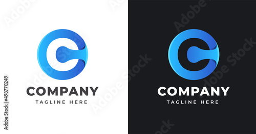 Letter C logo design template with circle shape concept gradient element geometric