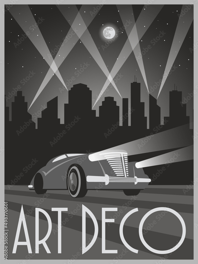 Art Deco Modern Urban Poster. 1920s Streamline Style Cityscape Illustration  Stock Vector | Adobe Stock