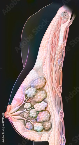 The anatomy of the breast showing the nipple mammary glands.