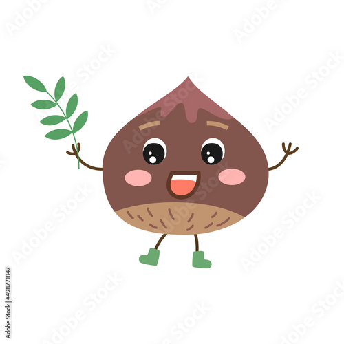 Cute cartoon hazelnut on white background.