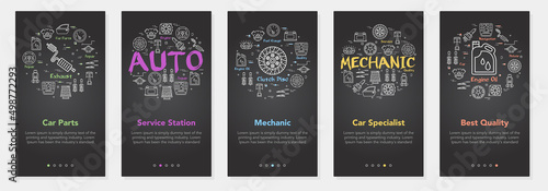 Black car parts banners set for website and mobile app vector