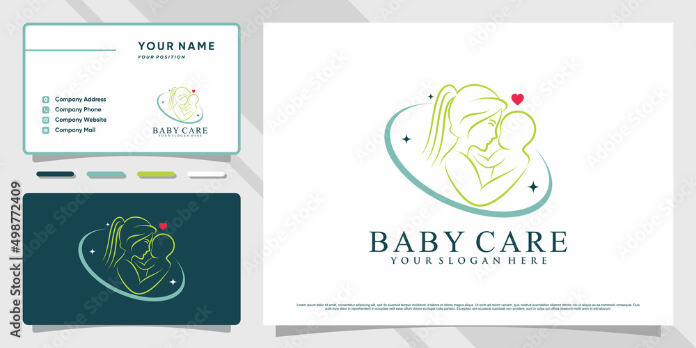 Fototapeta premium Baby care logo with creative element and business card design Premium Vector