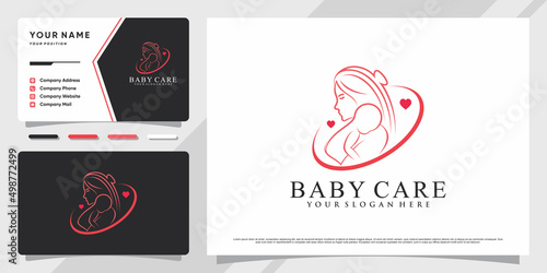 Baby care logo with creative element and business card design Premium Vector