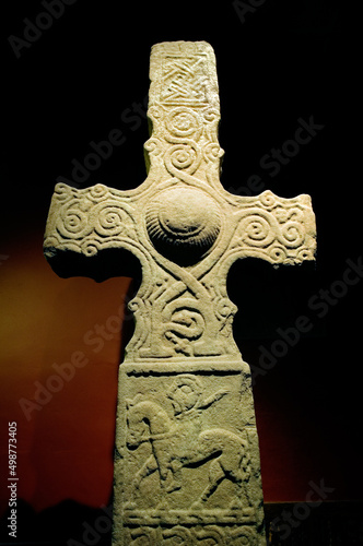 9th C. Dupplin Pictish Cross. Removed from hillside at Forteviot, Perth. Now in St. Serfs Church in village of Dunning, Scotland photo