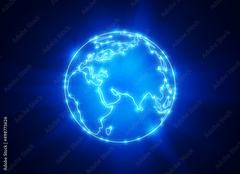 Shining planet Earth with the contours of the continents on a deep blue ...