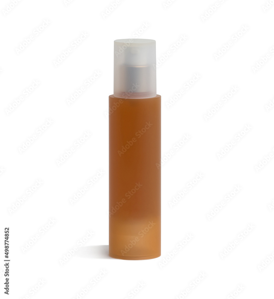 Brown cosmetic bottle without label isolated on white background Brown cosmetic bottle without label isolated on white background