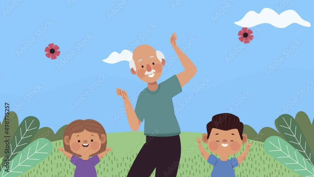 grandfather with kids dancing animation grandfather with kids dancing animation