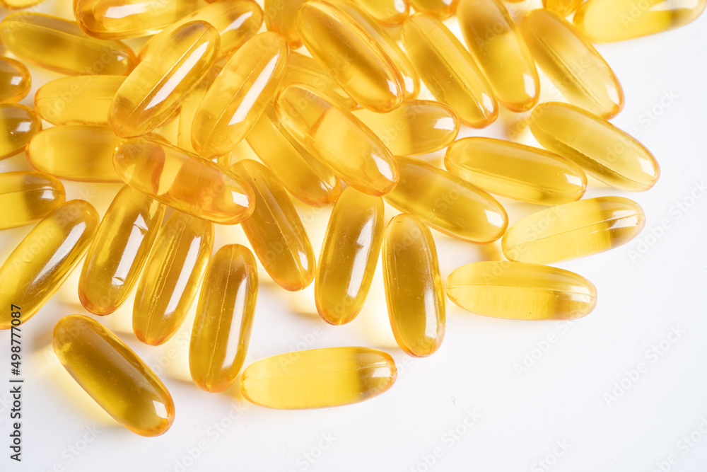 Fish oil Omega 3 capsules vitamin with EPA and DHA isolated on white background. Fish oil Omega 3 capsules vitamin with EPA and DHA isolated on white background.