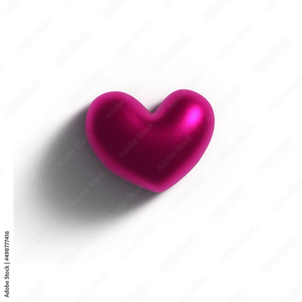 3D vector red heart with shadow. Isolated on white background. Vector red pretty hear design for romantic, love backgrounds, greeting cards. Happy Valentines day.