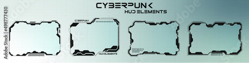 Sci-fi concept design banner. Futuristic vector HUD interface screen design. Names of digital callouts. Set of futuristic HUD UI GUI screen elements. High-tech screen for video games. Cyberpunk style