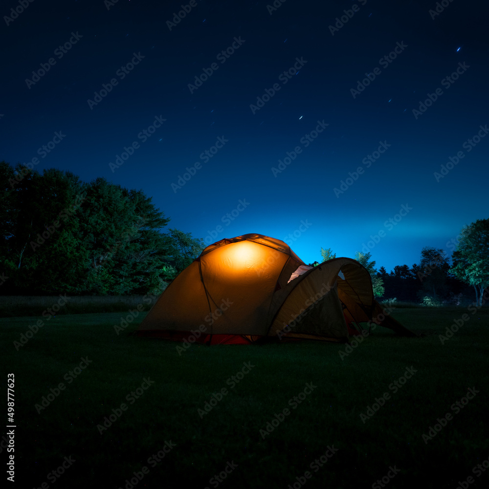 Tenting at night blue sky