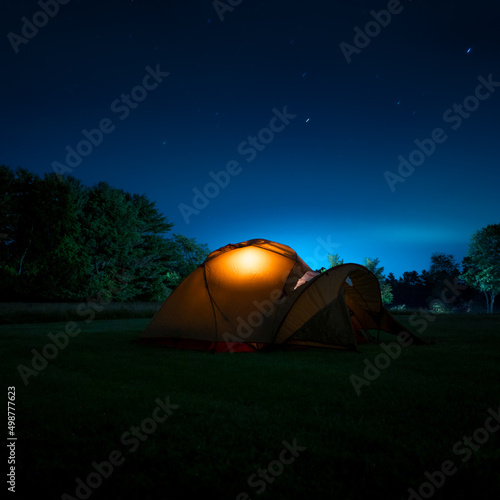 Tenting at night blue sky