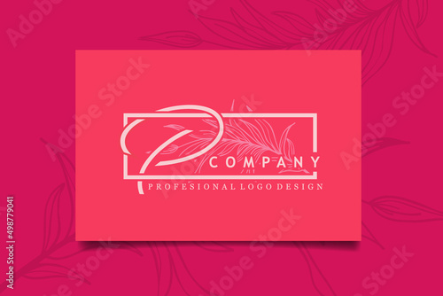 Initial letter P handwriting beauty logo design with love. Elegant and Feminine branding template - Vector