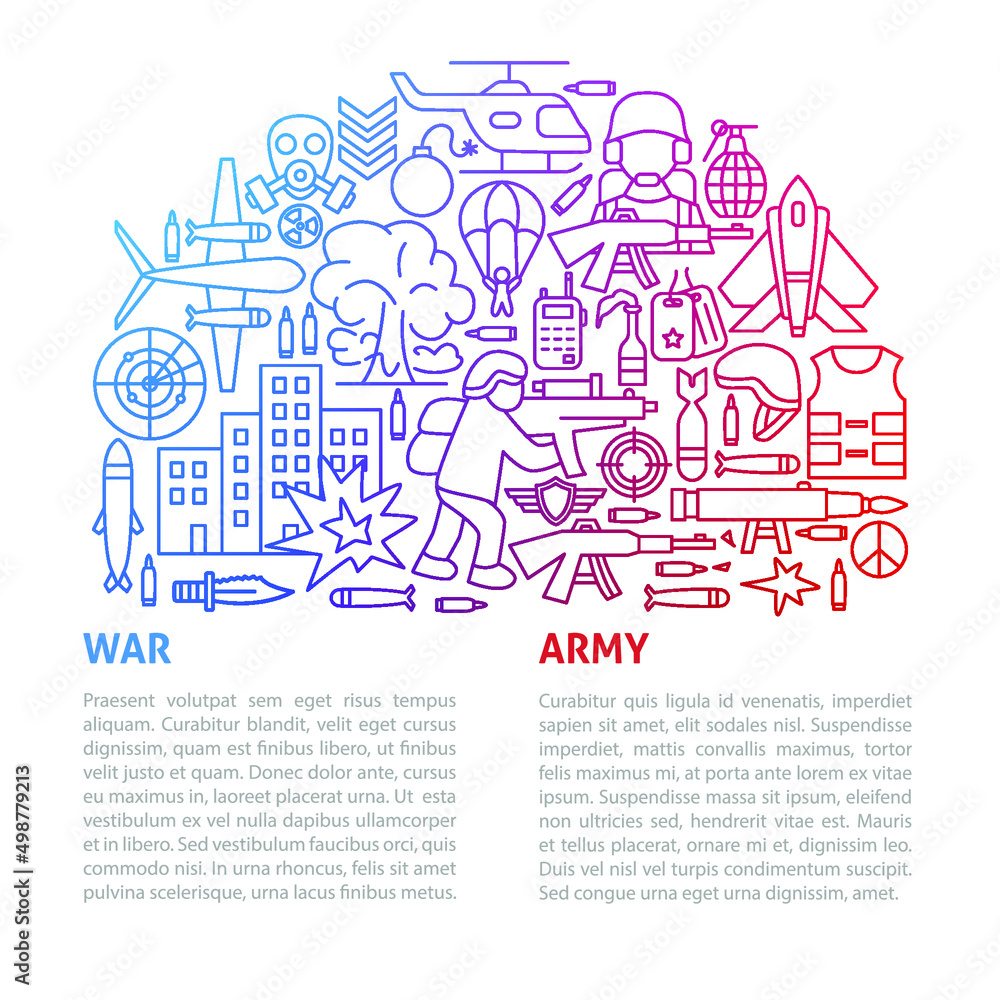 War Army Line Template. Vector Illustration of Outline Design.