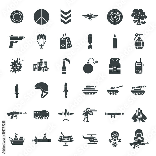 War Solid Web Icons. Vector Set of Army Glyphs.