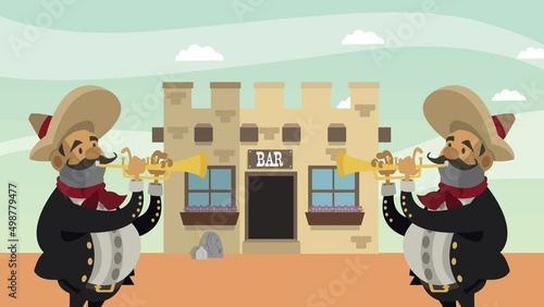mexican mariachis playing trumpets characters
