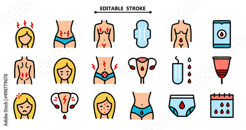 Menstruation flat icon set