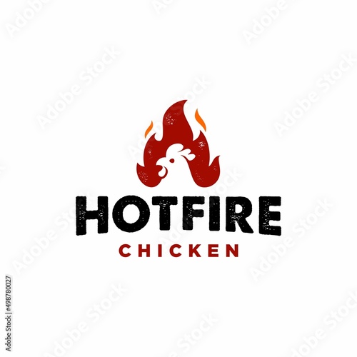Canvastavla rustic fire chicken logo, hen flame hot symbol vector icon illustration, modern