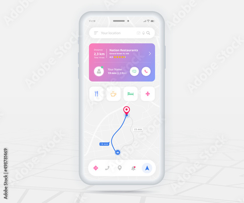 Map GPS navigation app ux ui concept, Mobile map application, Smartphone App search map navigation, Technology map, City navigate maps, City street, gps tracking, Location tracker, Vector illustration