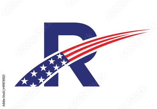 Initial Letter R American Logo for Business, Corporate and Company Sign. USA American Logo on Letter R Vector Template