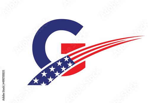 Initial Letter G American Logo for Business, Corporate and Company Sign. USA American Logo on Letter G Vector Template