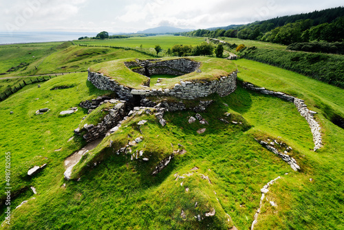 Carn Liath broch 2000 years fortified homestead on North Sea coast near Golspie, Sutherland, Scotland. West over the entrance photo