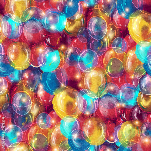 Seamless pattern with iridescent transparent bubbles