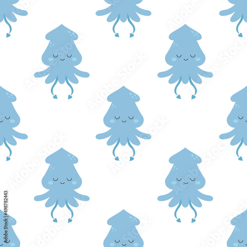 seamless pattern with squid in cartoon style